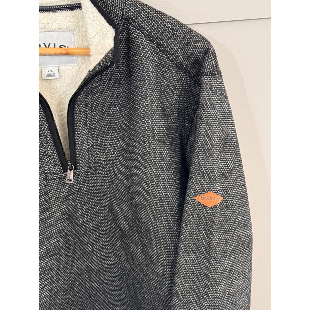 Orvis Classic Collection Large Sherpa Lined Quarter Zip Fleece Pullover Gray - Picture 3 of 5